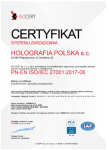 Certyfikat ISO 27001-2022 electronic version